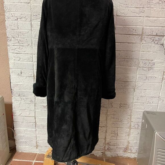 Vintage Leather/Fur Black Full Length Coat Black L - Picture 5 of 7
